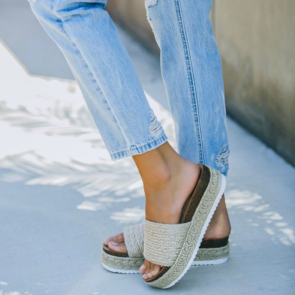 NEW🔥 Natural Jute Raffia Espadrille Slide Sandals Platform Wedge Heel Open Toe - Picture 5 of 11